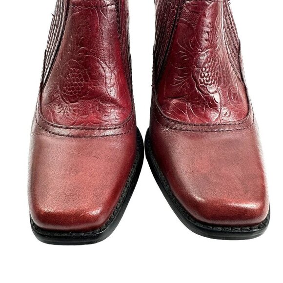 Antonio Melani Shoe Boot 6.5 Red Leather Tooled Western Bootie Heel Womens - Picture 3 of 12